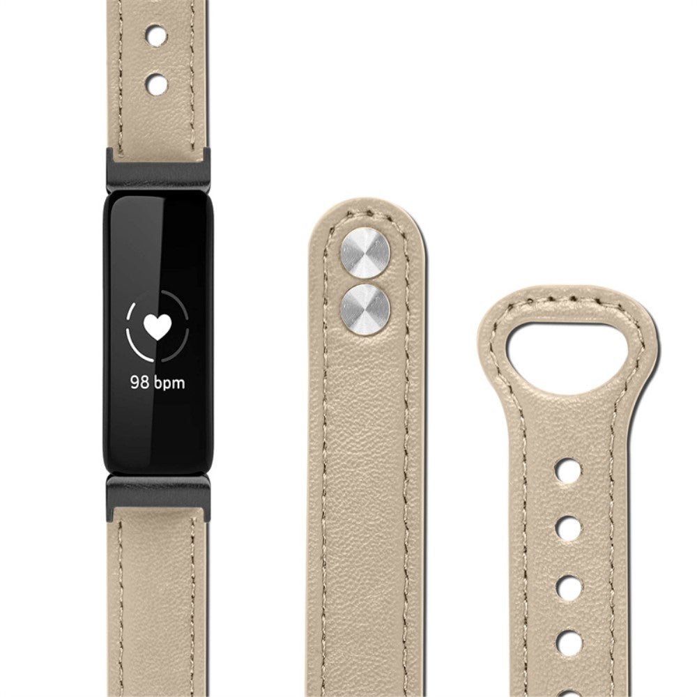 Fantastisk Fitbit Inspire 2 / Fitbit Ace 2 Ægte læder Urrem - Beige#serie_3