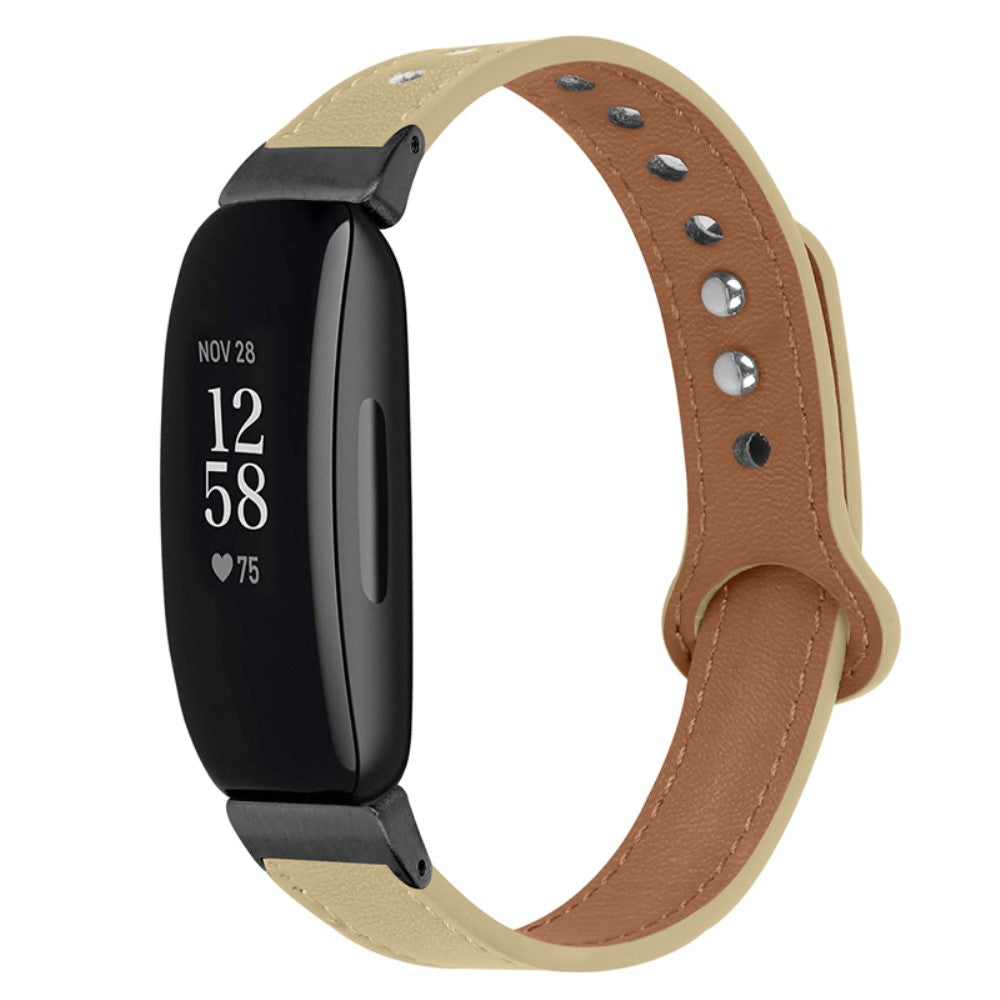 Fantastisk Fitbit Inspire 2 / Fitbit Ace 2 Ægte læder Urrem - Beige#serie_5