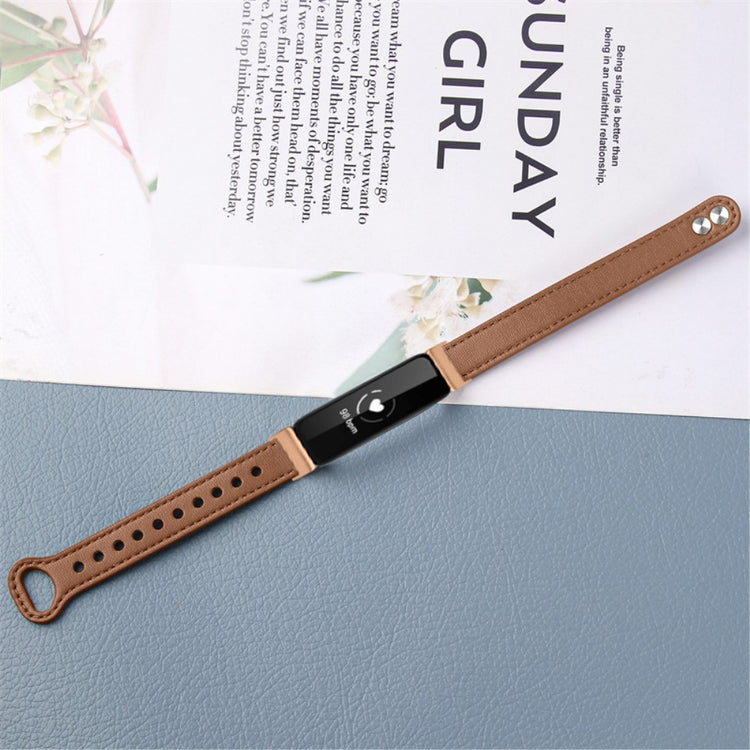 Super skøn Fitbit Inspire 2 / Fitbit Ace 2 Ægte læder Urrem - Brun#serie_11