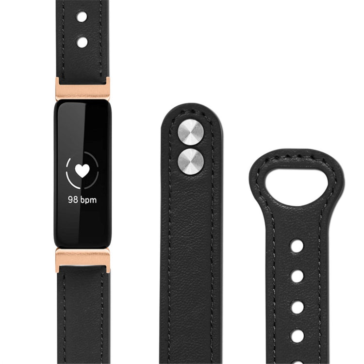 Super skøn Fitbit Inspire 2 / Fitbit Ace 2 Ægte læder Urrem - Sort#serie_2