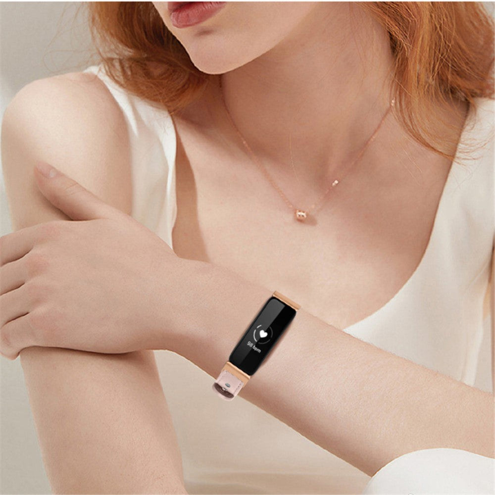Super skøn Fitbit Inspire 2 / Fitbit Ace 2 Ægte læder Urrem - Pink#serie_4