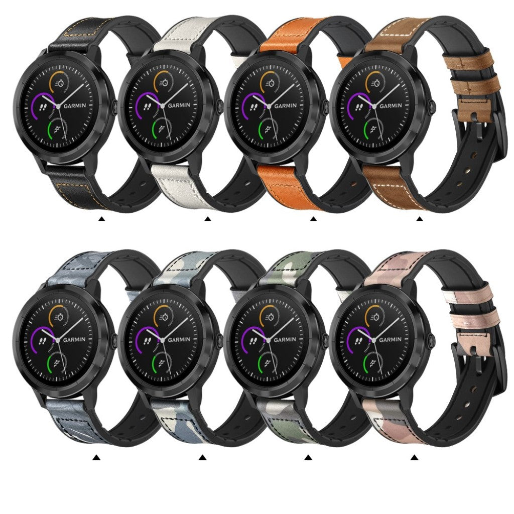 Fed Garmin Vivoactive 3 / Garmin Vivomove HR Ægte læder Rem - Sort#serie_1