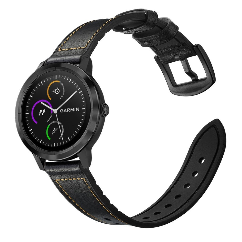 Fed Garmin Vivoactive 3 / Garmin Vivomove HR Ægte læder Rem - Sort#serie_1