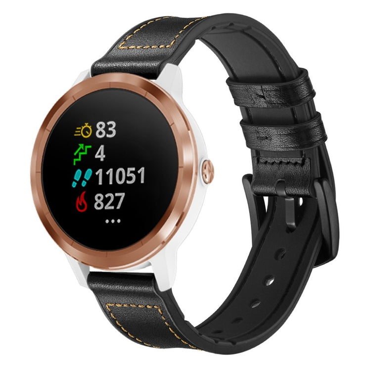 Fed Garmin Vivoactive 3 / Garmin Vivomove HR Ægte læder Rem - Sort#serie_1