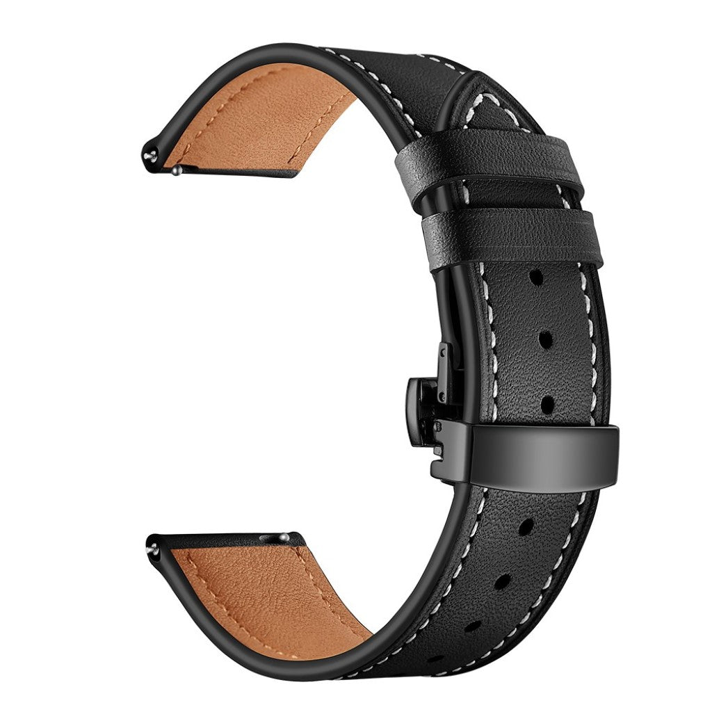 Fed Garmin Vivoactive 3 / Garmin Vivomove HR Ægte læder Rem - Sort#serie_1