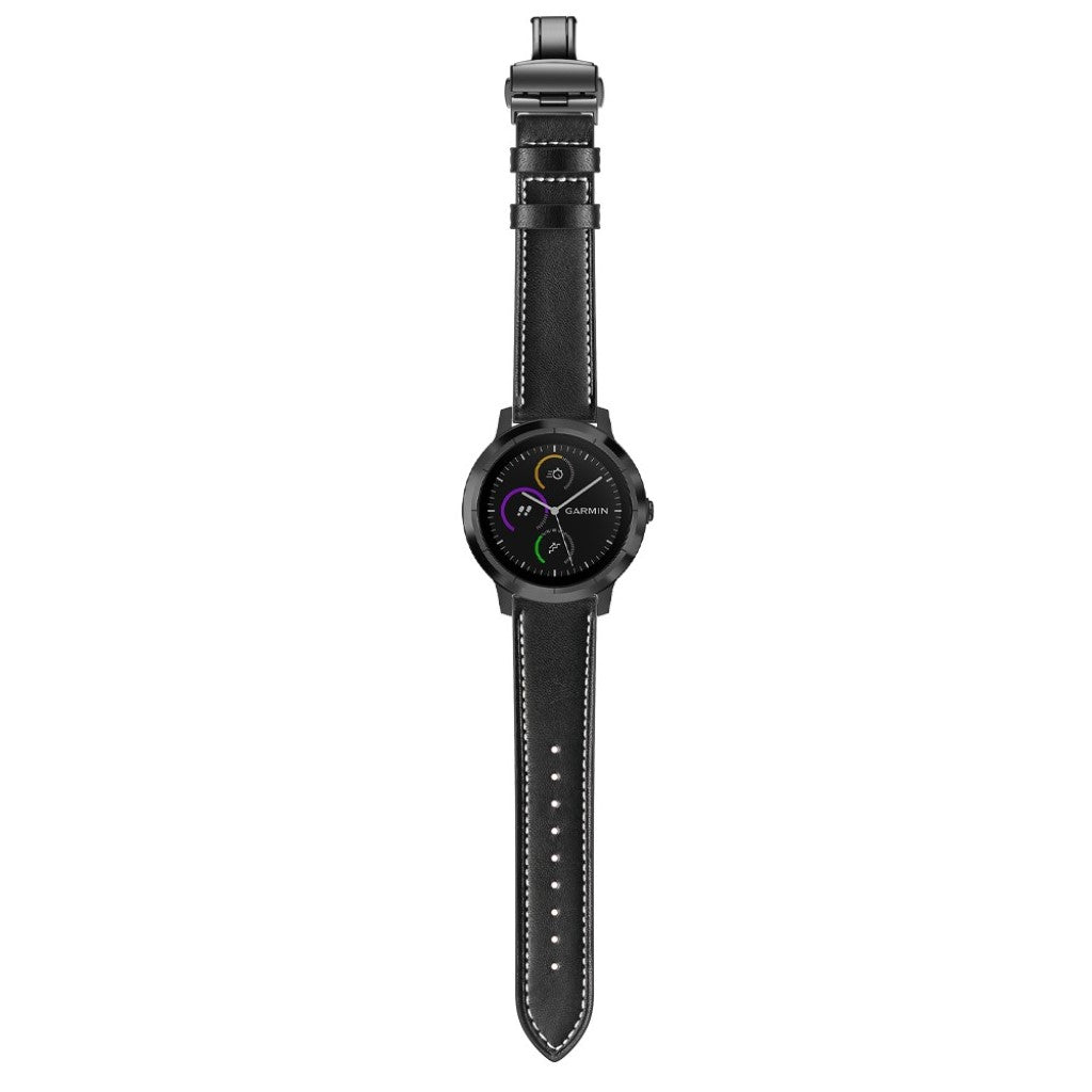 Fed Garmin Vivoactive 3 / Garmin Vivomove HR Ægte læder Rem - Sort#serie_1