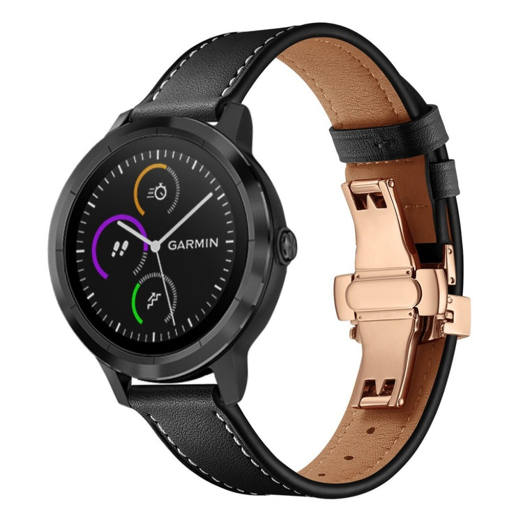 Fed Garmin Vivoactive 3 / Garmin Vivomove HR Ægte læder Rem - Sort#serie_11