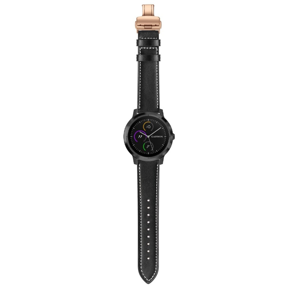 Fed Garmin Vivoactive 3 / Garmin Vivomove HR Ægte læder Rem - Sort#serie_11