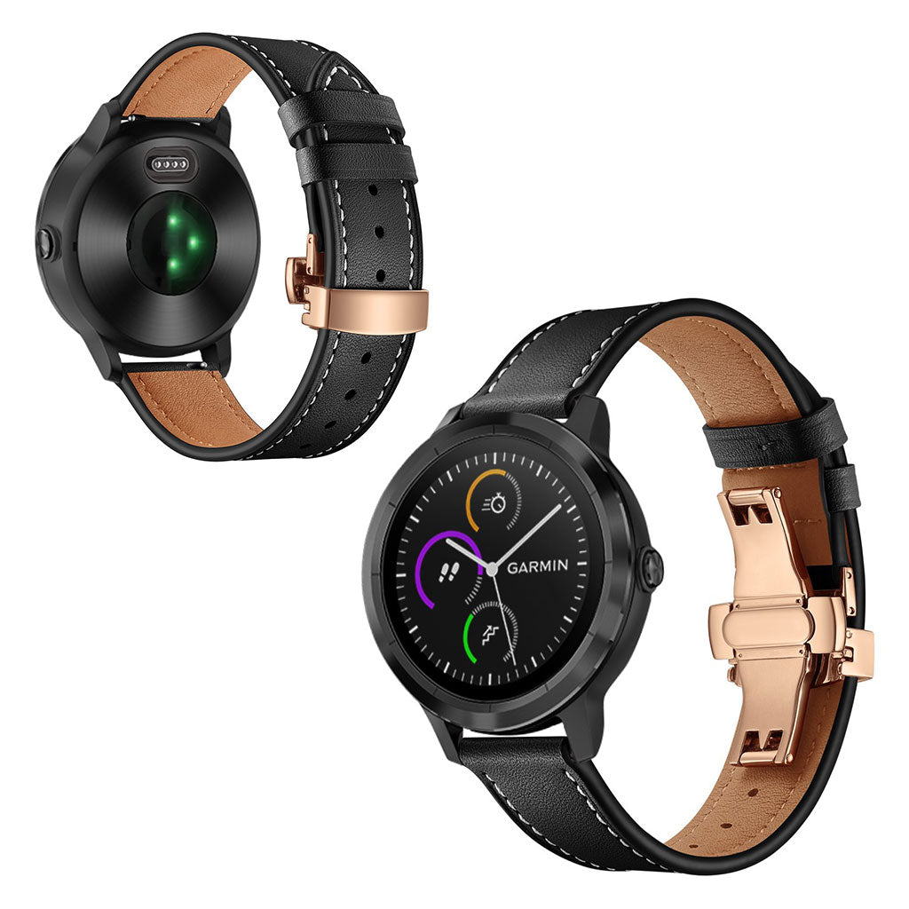 Fed Garmin Vivoactive 3 / Garmin Vivomove HR Ægte læder Rem - Sort#serie_11