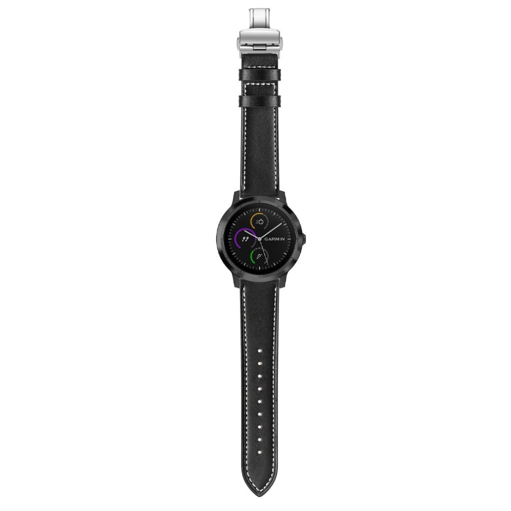 Fed Garmin Vivoactive 3 / Garmin Vivomove HR Ægte læder Rem - Sort#serie_6