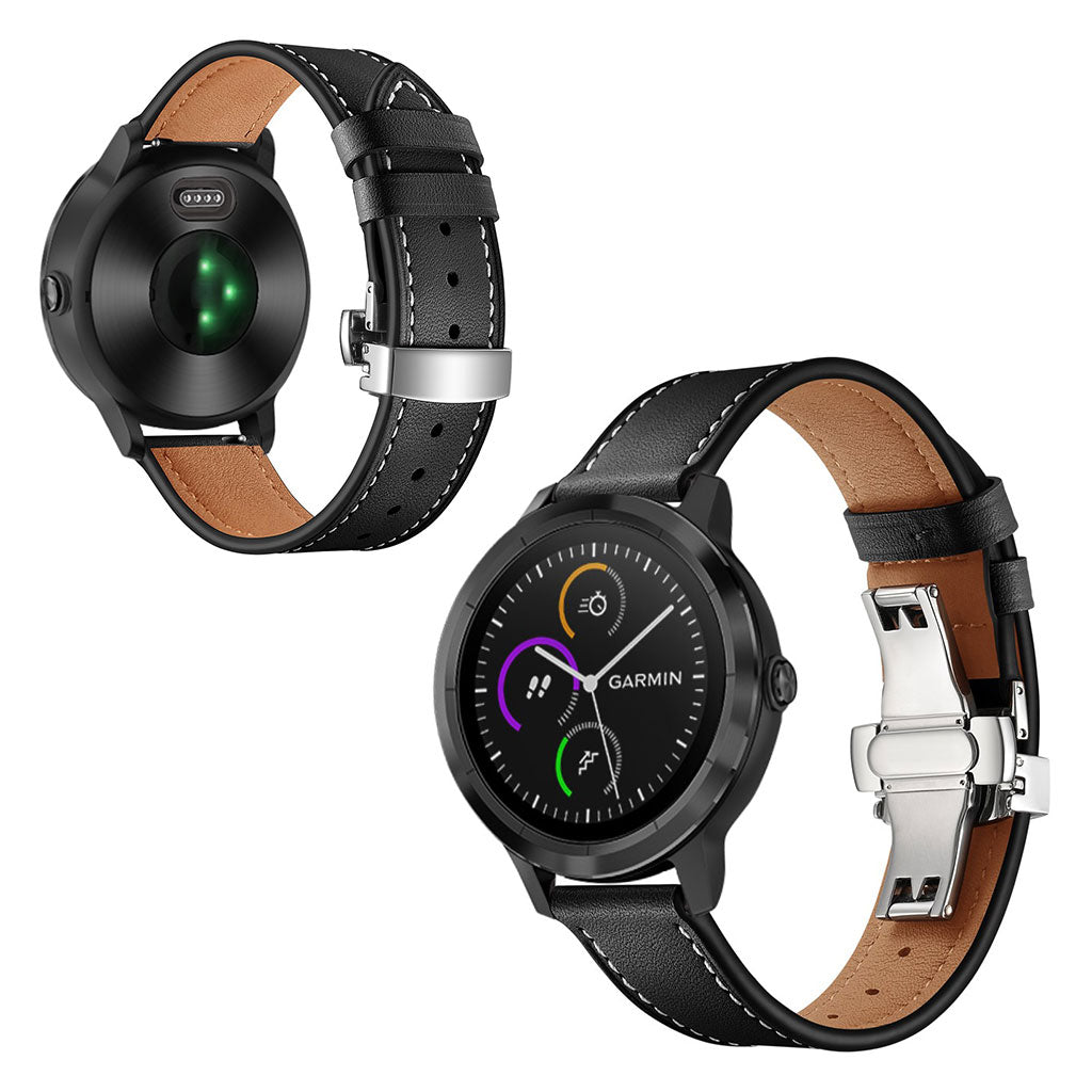 Fed Garmin Vivoactive 3 / Garmin Vivomove HR Ægte læder Rem - Sort#serie_6
