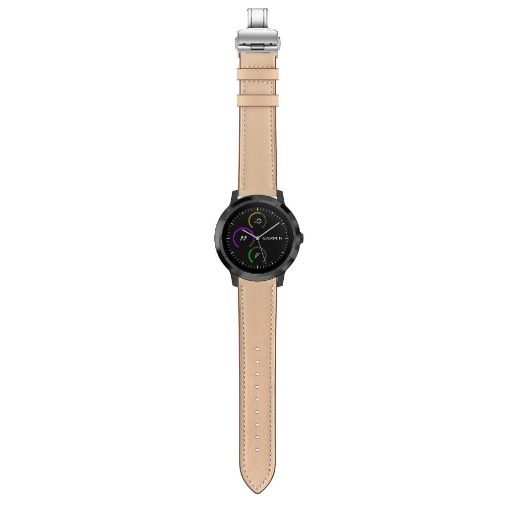 Fed Garmin Vivoactive 3 / Garmin Vivomove HR Ægte læder Rem - Beige#serie_9