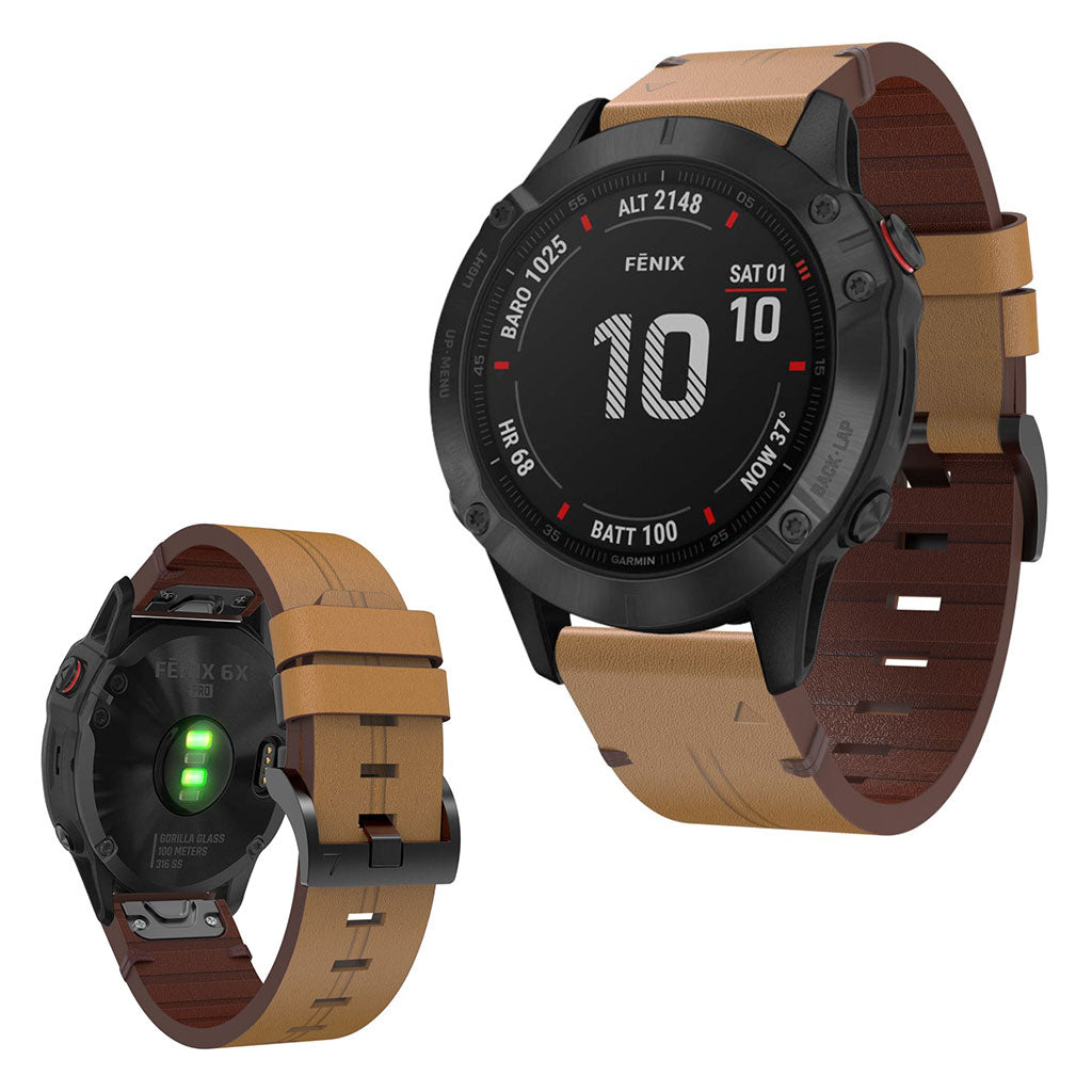 Super pΓ¦nt Garmin Fenix 6X Γgte lΓ¦der Rem - Brun#serie_9