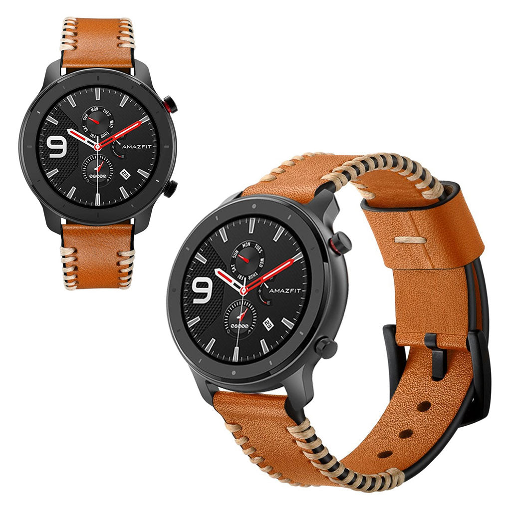 Mega fed Amazfit GTR 47mm Γgte lΓ¦der Rem - Brun#serie_2