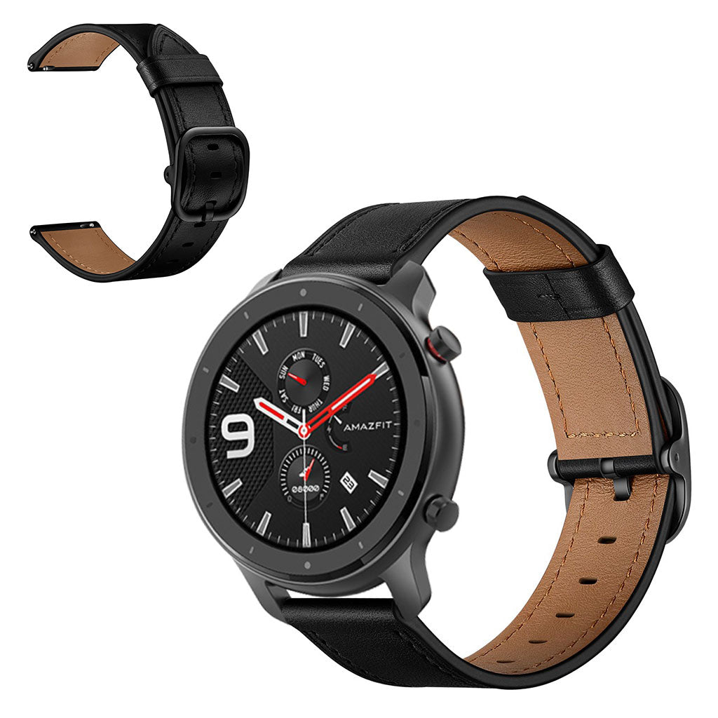Rigtigt nydelig Amazfit GTR 47mm Γgte lΓ¦der Rem - Sort#serie_1