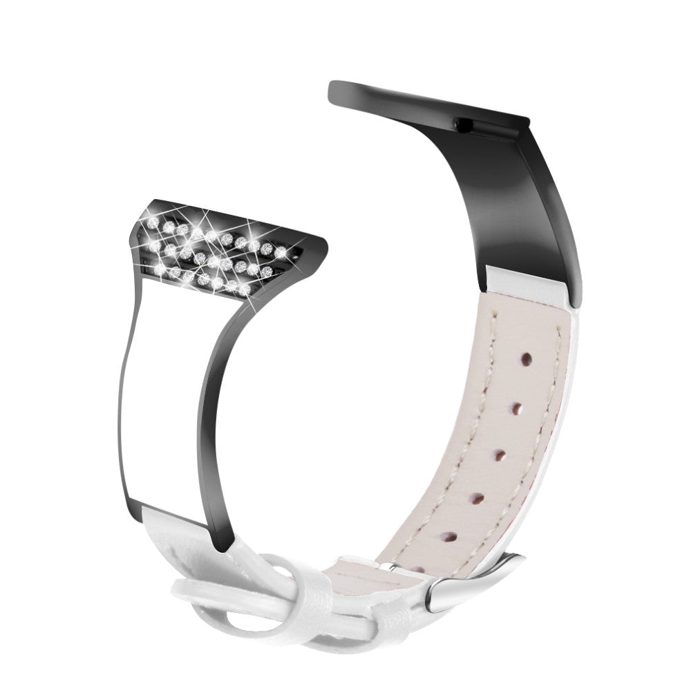 Haylou Solar LS05 / Xiaomi Mi Watch Color Γgte lΓ¦der og Rhinsten Rem - Hvid#serie_1