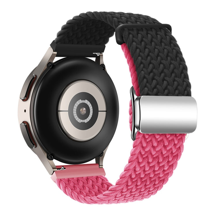 Universal 22mm Woven Watch Strap Silver Magnetic Buckle Replacement Wrist Band - Black+Rose#serie_4