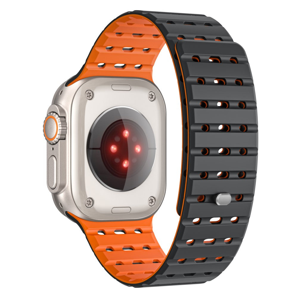 Apple Watch Series 49mm - 45mm - 44mm - 42mm Magnetic Silicone Watch Band - Black+Orange#serie_2