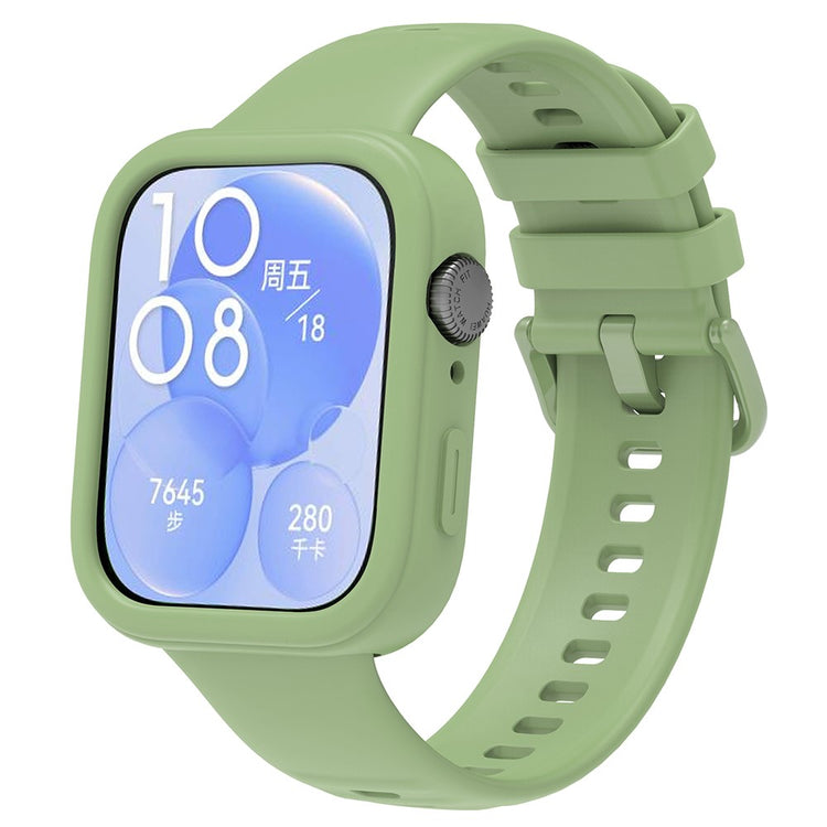 Huawei Watch Fit 3 Silicone Band Wrist Strap with Watch Case - Green#serie_8