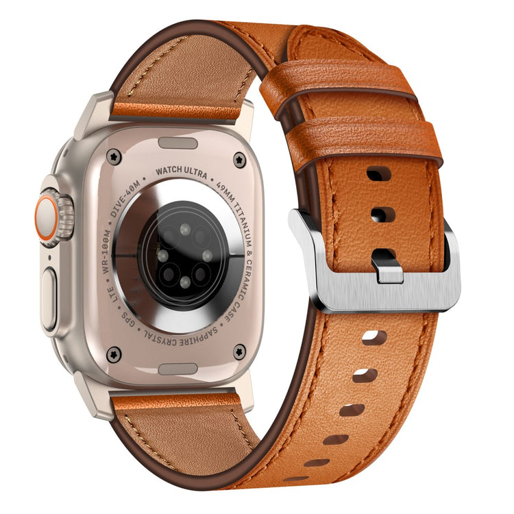 Apple Watch Series 49mm - 45mm - 44mm - 42mm Genuine Cow Leather Band - Titanium Connector+Brown#serie_5