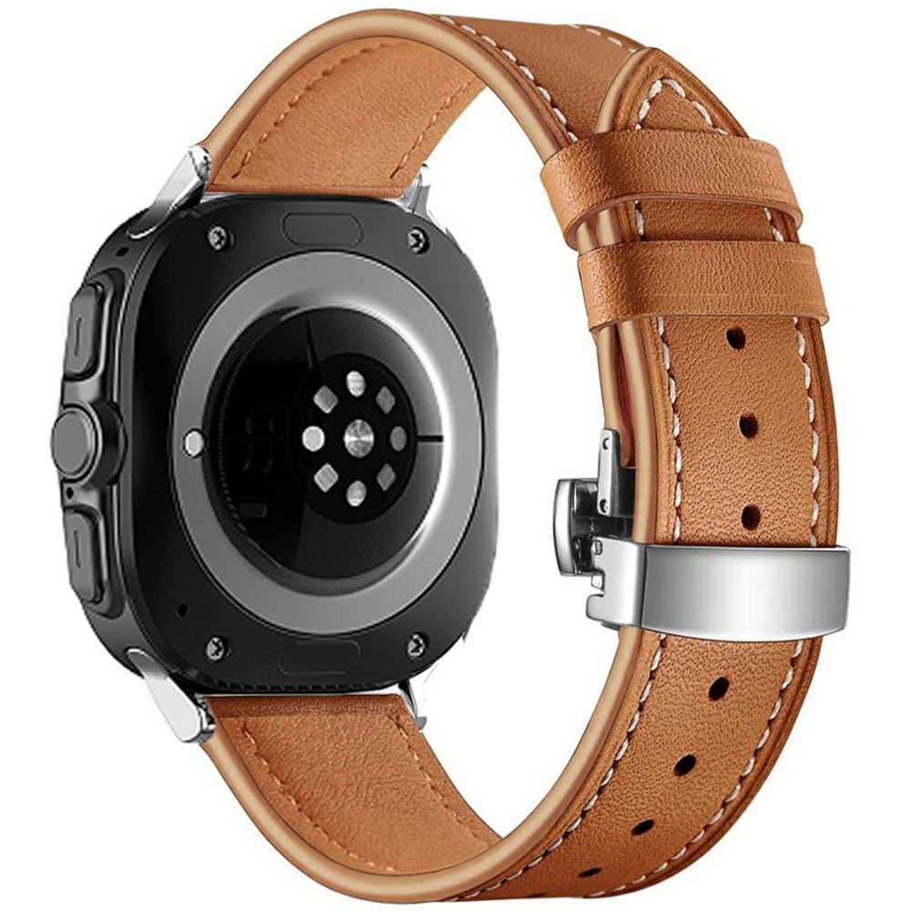 Samsung Galaxy Watch Ultra 47mm Watch Strap Genuine Cow Leather Wrist Band with Butterfly Buckle - Brown#serie_1