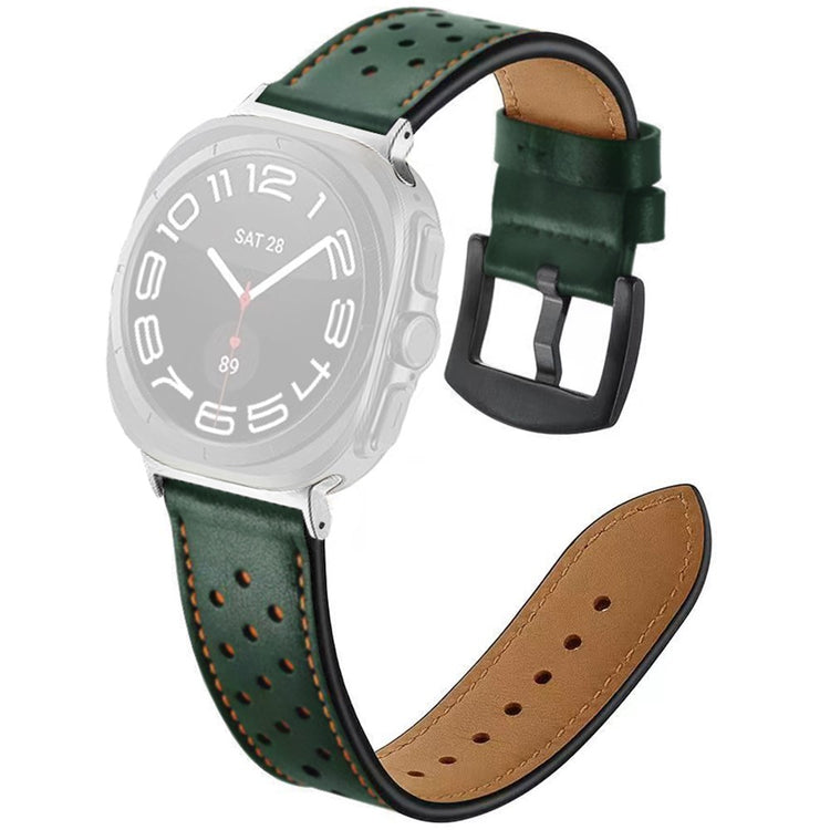 Samsung Galaxy Watch Ultra 47mm Multiple Holes Watch Strap Vintage Genuine Cow Leather Wrist Band - Green#serie_2