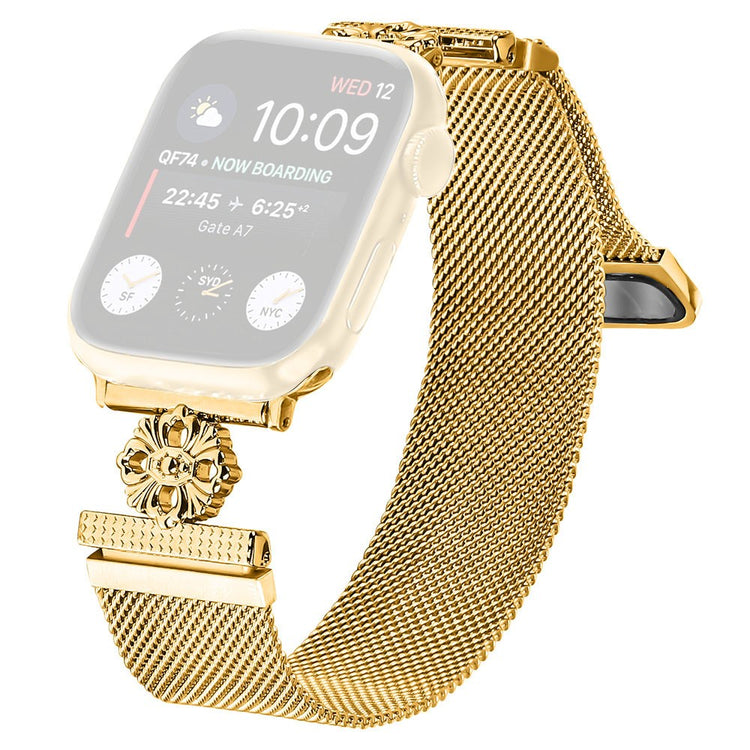 Apple Watch Series 41mm - 40mm - 38mm Band Flower Stainless Steel Magnetic Mesh Watch Strap - Gold#serie_1