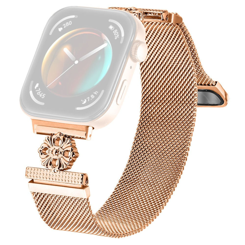 Huawei Watch Fit 3 Milanese Band Flower Stainless Steel Magnetic Mesh Watch Strap - Rose Gold#serie_2