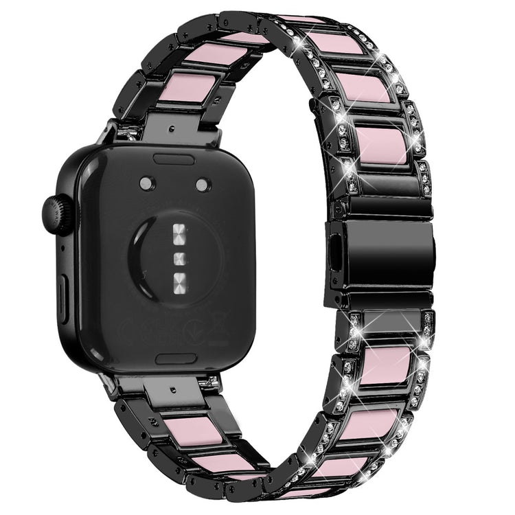 Huawei Watch Fit 3 Metal Alloy Watch Band Rhinestones Resin Wristband Bracelet - Black+Pink#serie_5