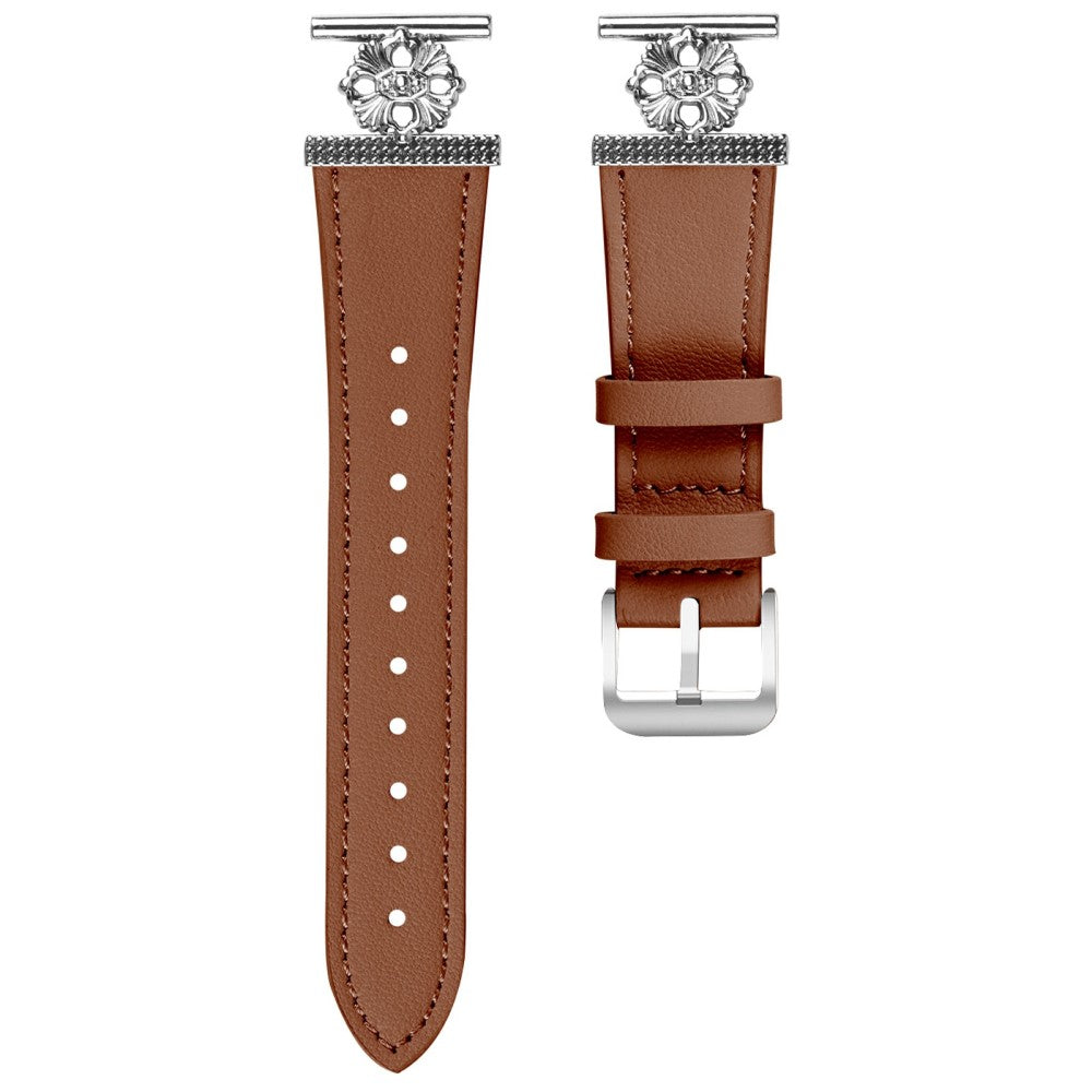 Huami Amazfit Bip 3 Pro / Bip 3 Watch Band Genuine Cow Leather Flower Decor Adjustable Strap - Brown#serie_4