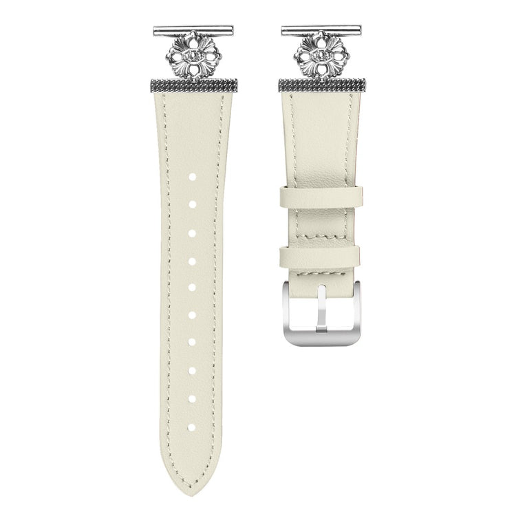 Garmin Vivomove Sport / Venu 2 Plus Watch Band Genuine Cow Leather Flower Decor Adjustable Strap - White#serie_2