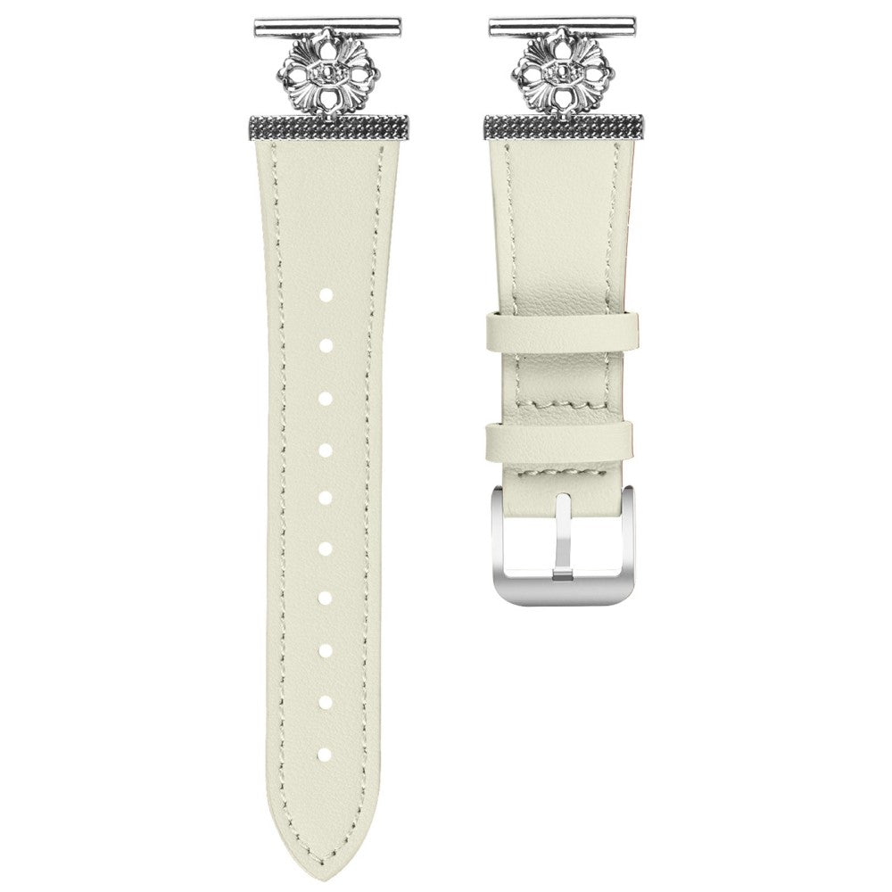 Huami Amazfit Bip 1S Watch Band Genuine Cow Leather Flower Decor Adjustable Strap - White#serie_1