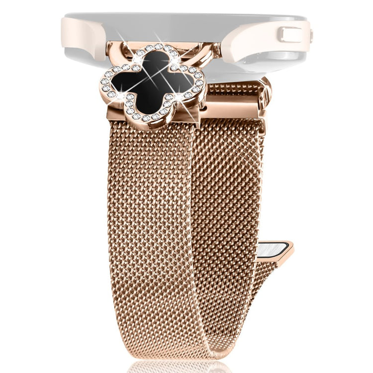 Garmin Vivomove Sport / Venu 2 Plus Milanese Band Electroplated Metal Watch Strap Clover Decor, Size: S - Rose Gold / Black#serie_4