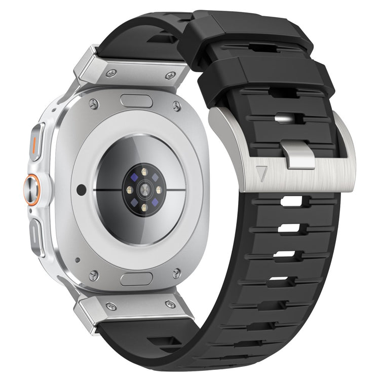 LEMONDA Samsung Galaxy Watch Ultra 47mm Fluorubber Strap Sweatproof Sport Watch Band - Black / Silver Connector#serie_7