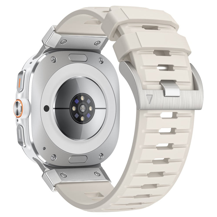 LEMONDA Samsung Galaxy Watch Ultra 47mm Fluorubber Strap Sweatproof Sport Watch Band - Starlight / Silver Connector#serie_10