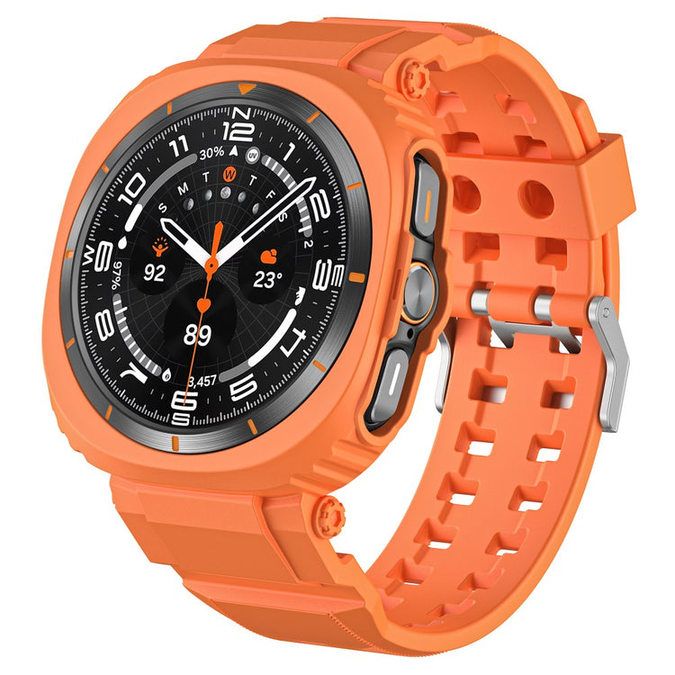 Samsung Galaxy Watch Ultra 47mm Watch Strap Breathable Flexible+Bump Resistant Integrated Watch Band with Case - Orange#serie_2