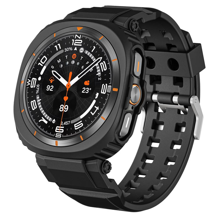 Samsung Galaxy Watch Ultra 47mm Watch Strap Breathable Flexible+Bump Resistant Integrated Watch Band with Case - Black#serie_3