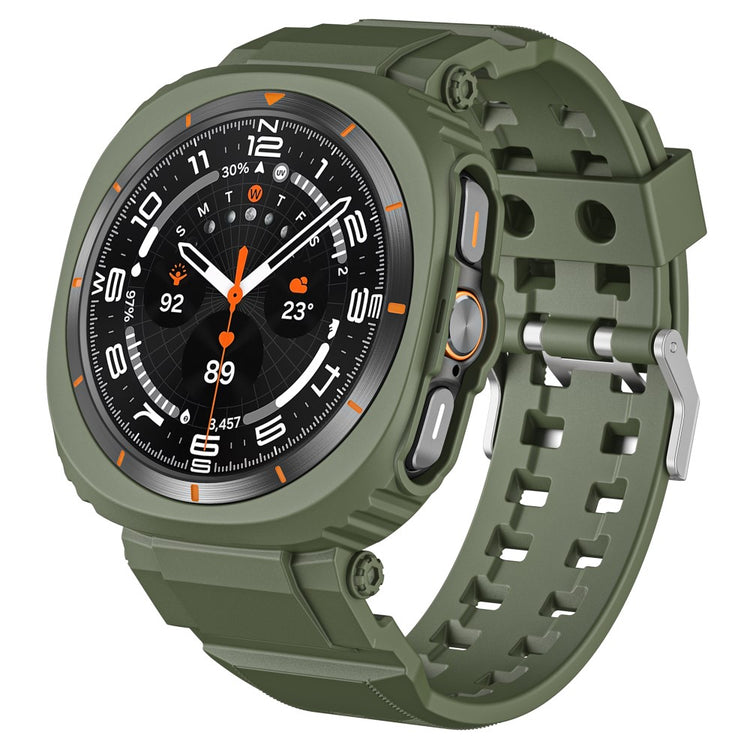 Samsung Galaxy Watch Ultra 47mm Watch Strap Breathable Flexible+Bump Resistant Integrated Watch Band with Case - Army Green#serie_4