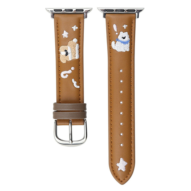 Leather Strap Apple Watch Series 10 42mm Cat Embroidery Adjustable Band - Brown#serie_2