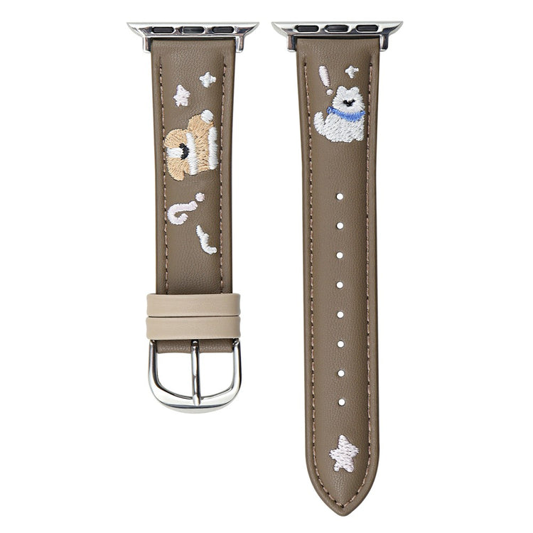 Leather Strap Apple Watch Series 10 42mm Cat Embroidery Adjustable Band - Dark Brown#serie_5