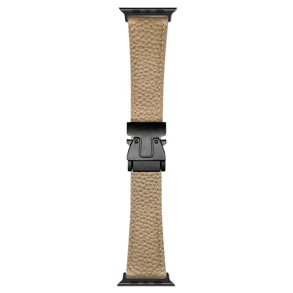 Genuine Cow Leather Strap Apple Watch Series 10 42mm Litchi Texture Magnetic Buckle Watch Band - Apricot#serie_1