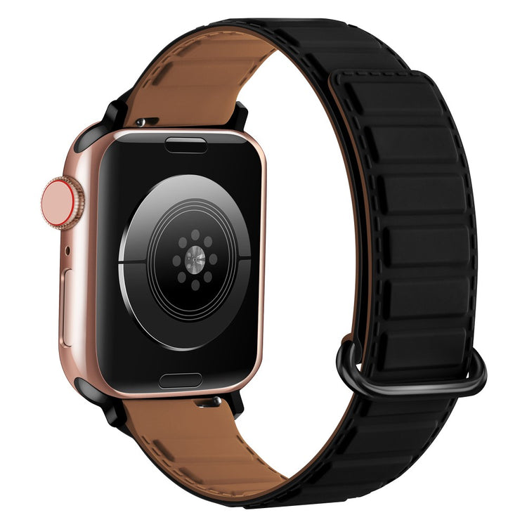 Silicone Strap Apple Watch Series 10 42mm Magnetic Reverse Buckle Watch Band - Black+Brown#serie_7