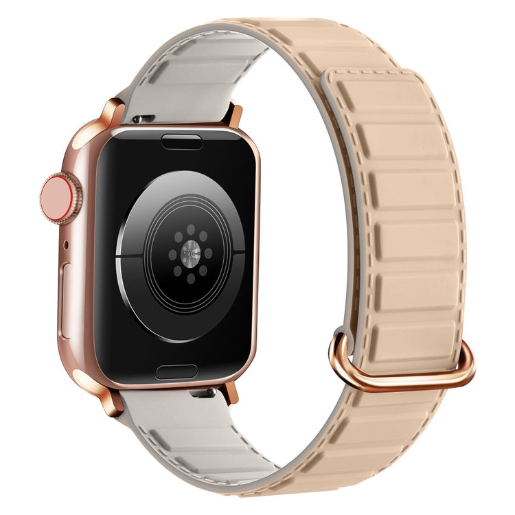 Silicone Strap Apple Watch Series 10 42mm Magnetic Reverse Buckle Watch Band - Milk Tea+ Rock Grey#serie_8
