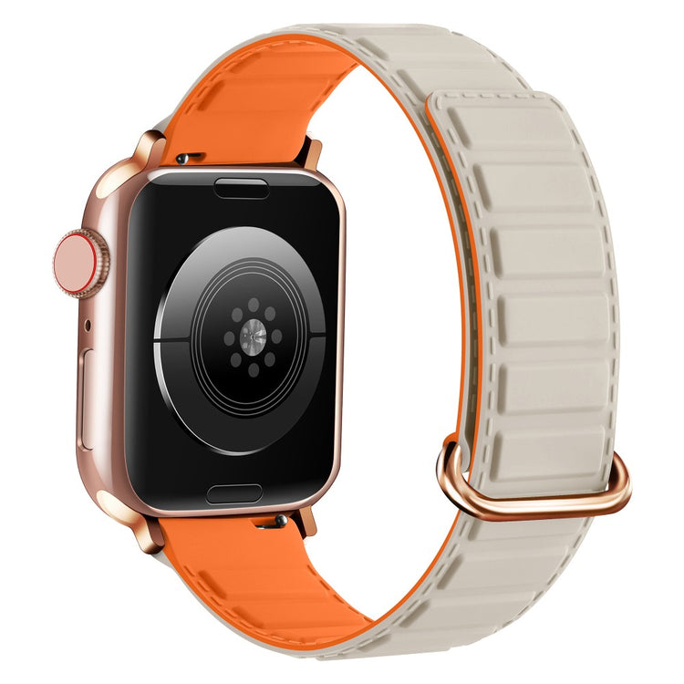 Silicone Strap Apple Watch Series 10 42mm Magnetic Reverse Buckle Watch Band - Starlight+Orange#serie_10