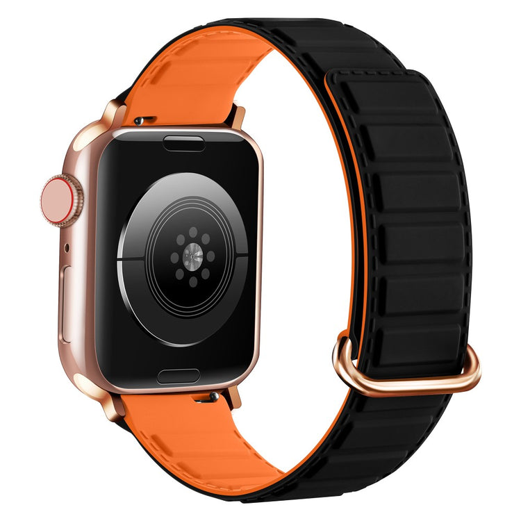 Silicone Strap Apple Watch Series 10 42mm Magnetic Reverse Buckle Watch Band - Black+Orange#serie_11