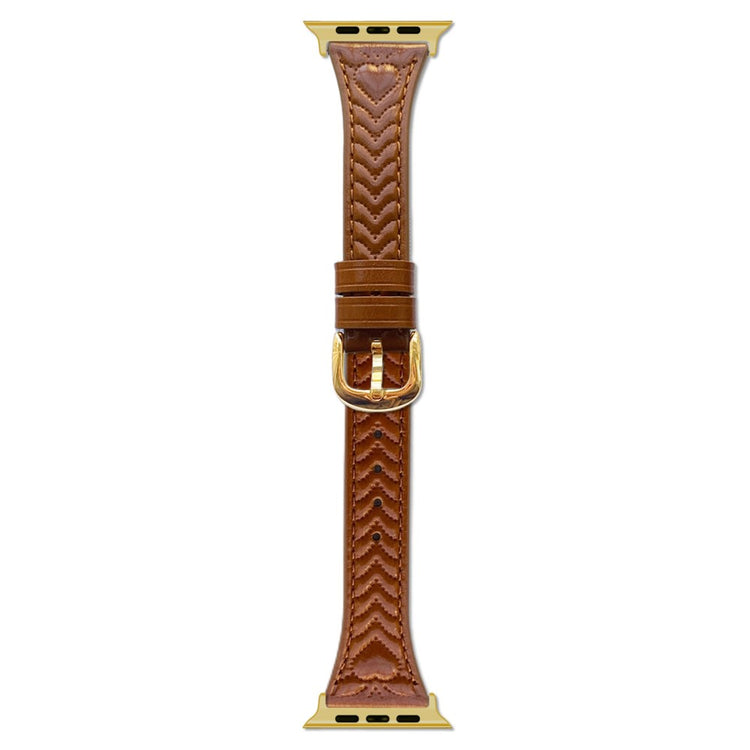 Watch Band Apple Watch Series 41mm - 40mm - 38mm Heart Pattern Embossed Genuine Leather Strap - Brown#serie_2