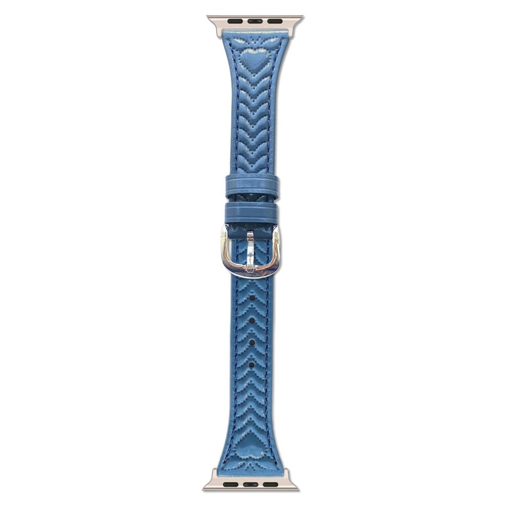 Watch Band Apple Watch Series 41mm - 40mm - 38mm Heart Pattern Embossed Genuine Leather Strap - Blue#serie_5