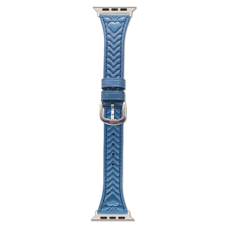 Watch Band Apple Watch Series 41mm - 40mm - 38mm Heart Pattern Embossed Genuine Leather Strap - Blue#serie_5