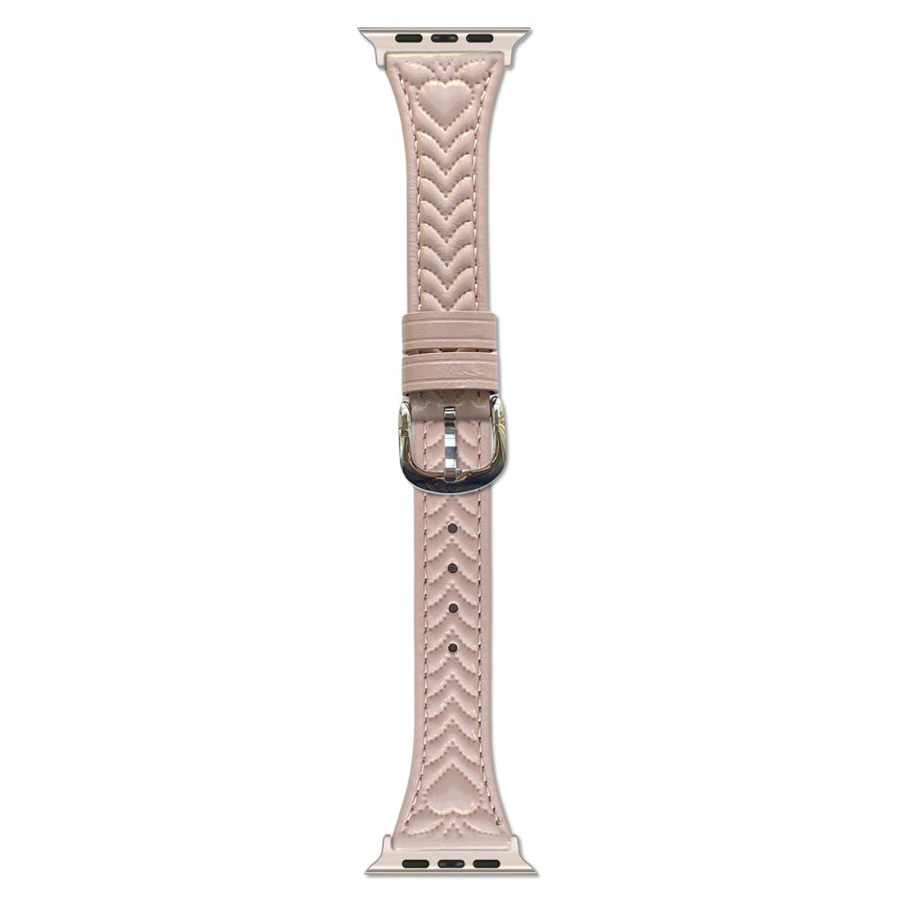 Watch Band Apple Watch Series 41mm - 40mm - 38mm Heart Pattern Embossed Genuine Leather Strap - Pink#serie_6