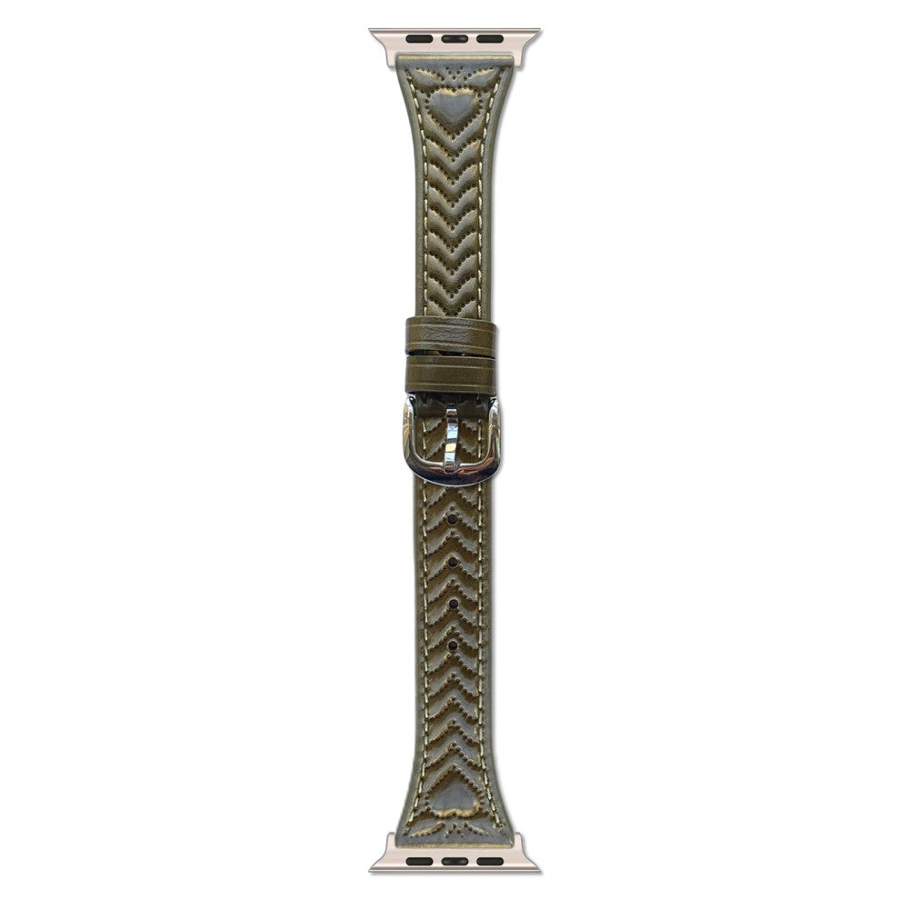 Watch Band Apple Watch Series 41mm - 40mm - 38mm Heart Pattern Embossed Genuine Leather Strap - Green#serie_8